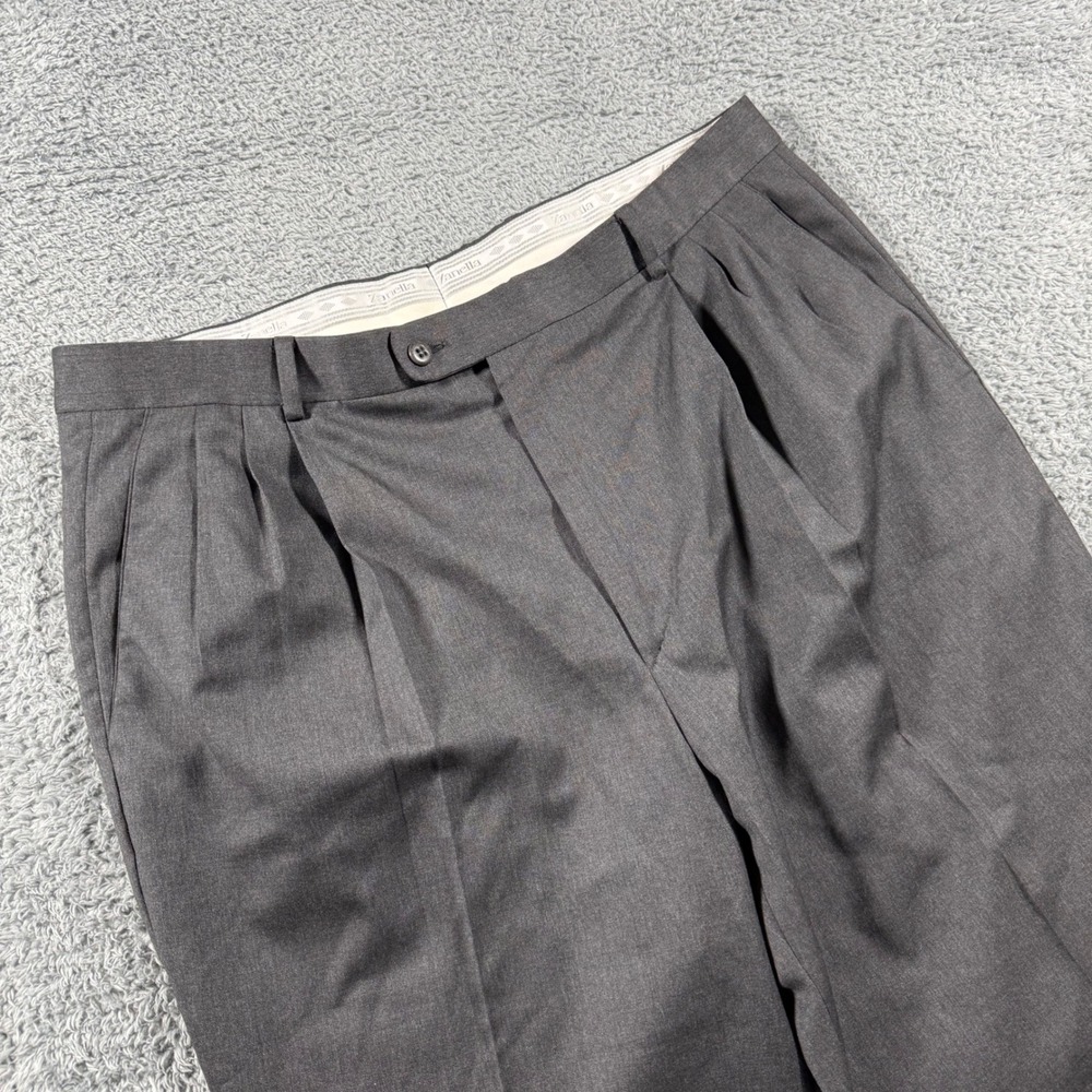 Zanella Dress Pants Mens 36x30 Gray Double Pleated Wool Cuffed Italy Alter